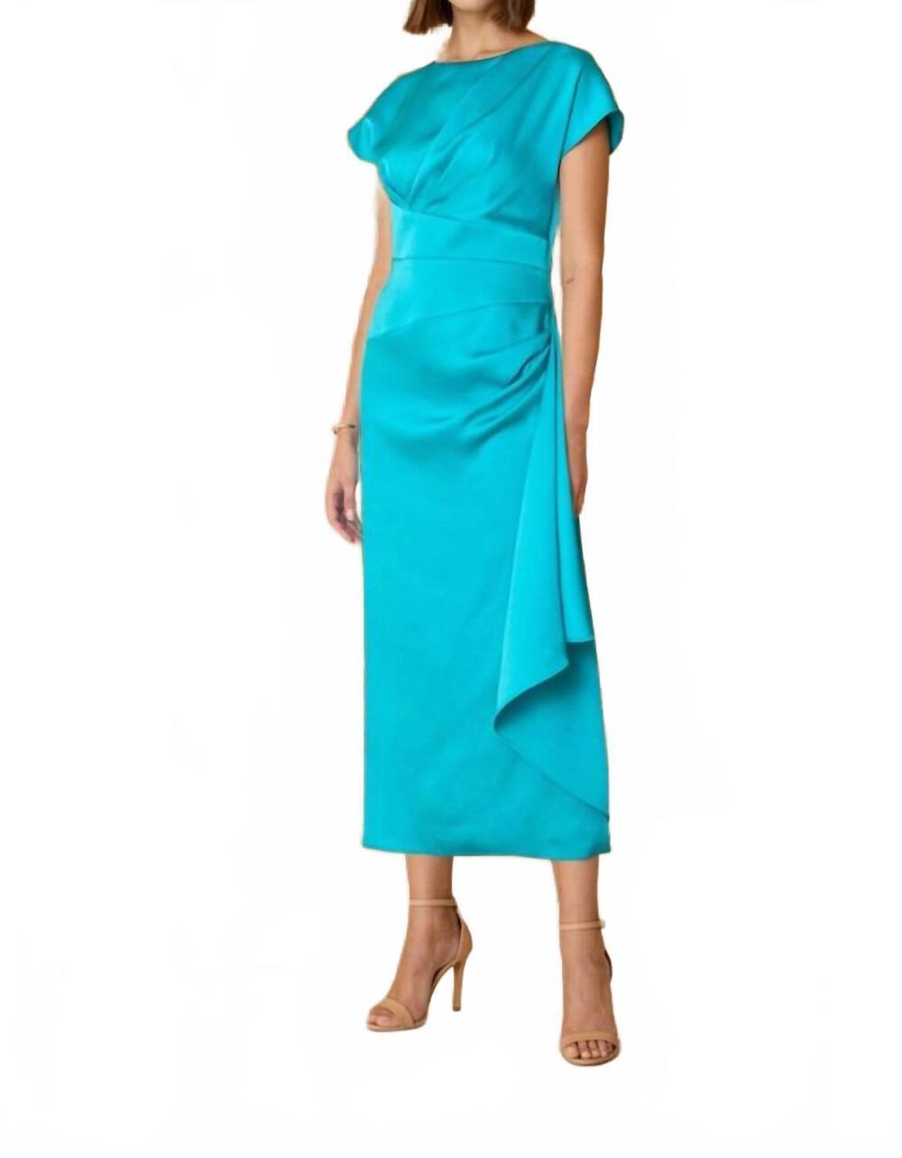 NEW CARLA RUIZ pleated midi dress in turquoise